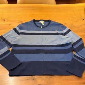 Jones, New York Cotton striped front zip sweatshirt, size large. 100% cotton.